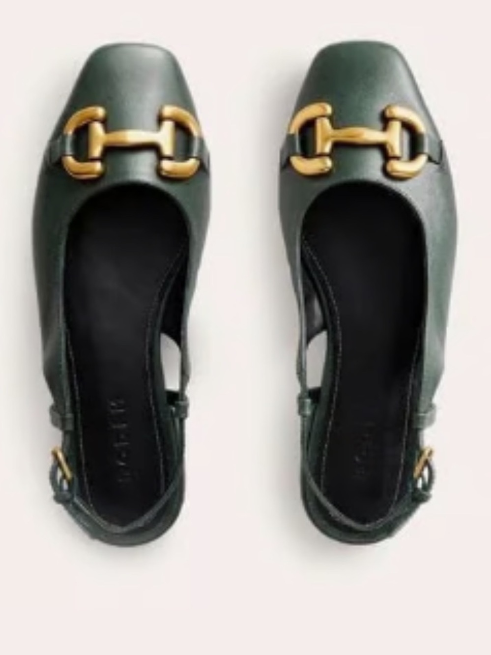 Boden Dark Green Iris Snaffle Leather Slingback Flats